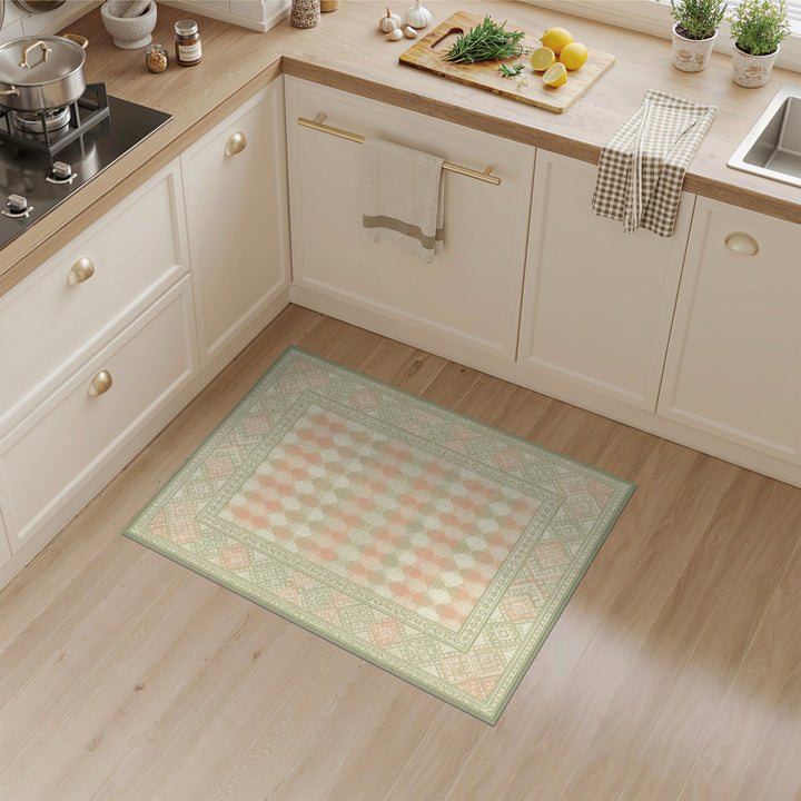 Coral Gingham Border Area Rug