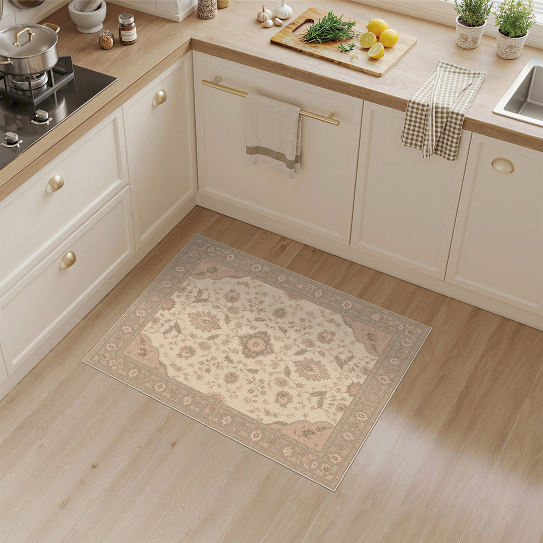 Beige Floral Medallion Vintage Rug