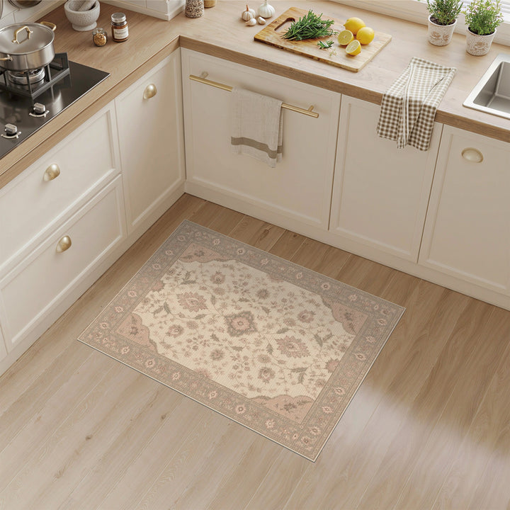 Beige Floral Medallion Vintage Rug