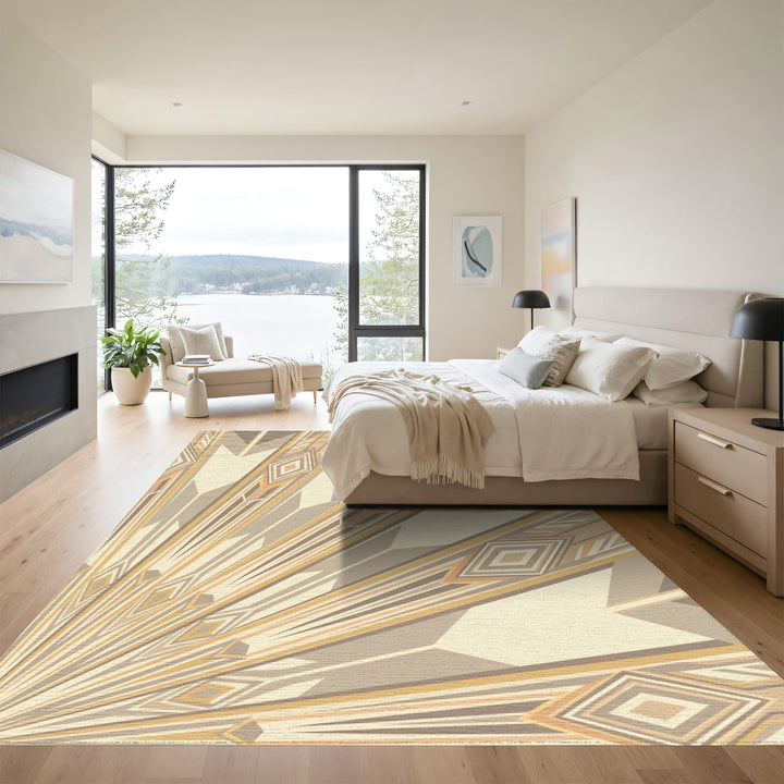 Art Deco Earthy Tone Geometric Sunburst Rug