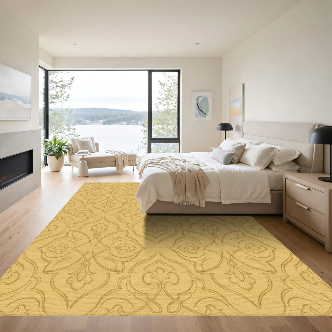 Golden Ochre Arabesque Lattice Rug
