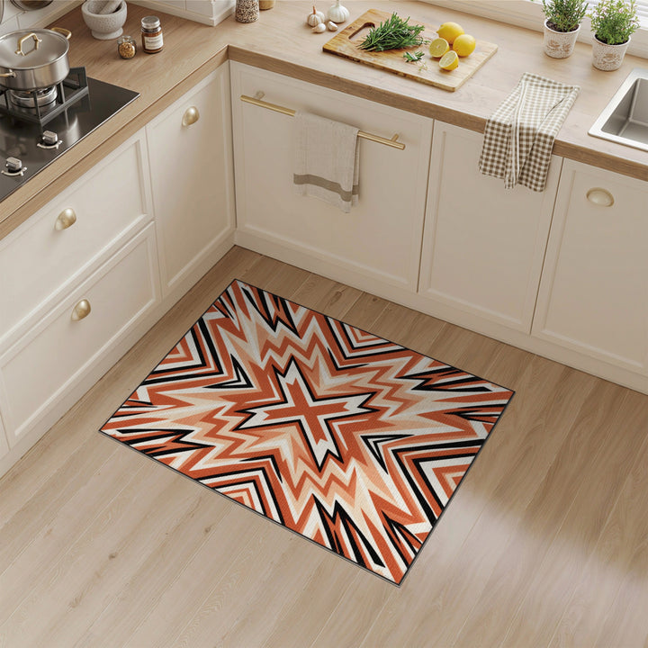 Orange Geometric Chevron Star Area Rug