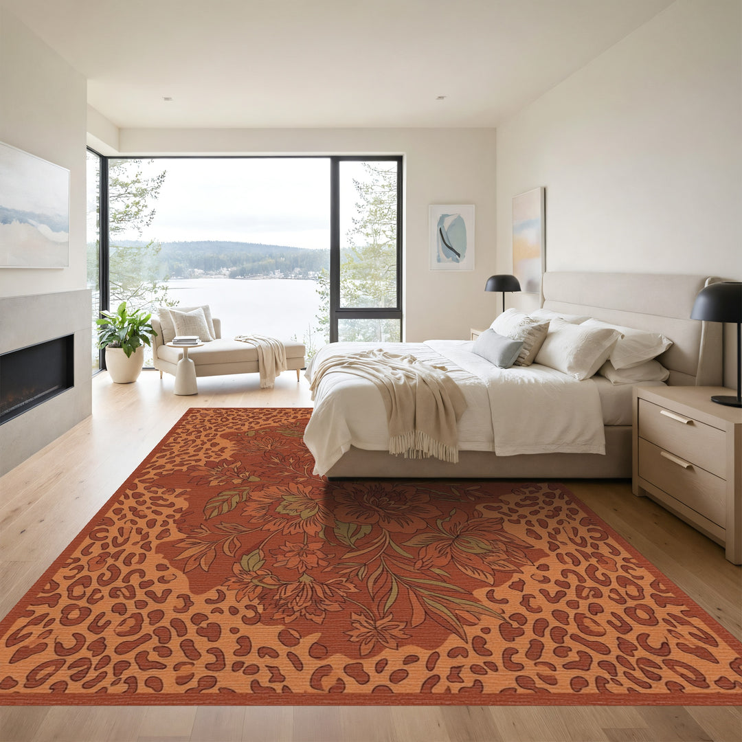 Terracotta Floral Leopard Medley Rug