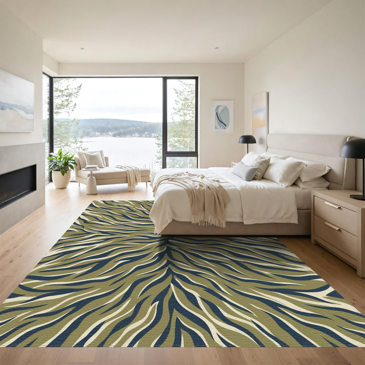 Olive And Navy Animal Stripe Rug