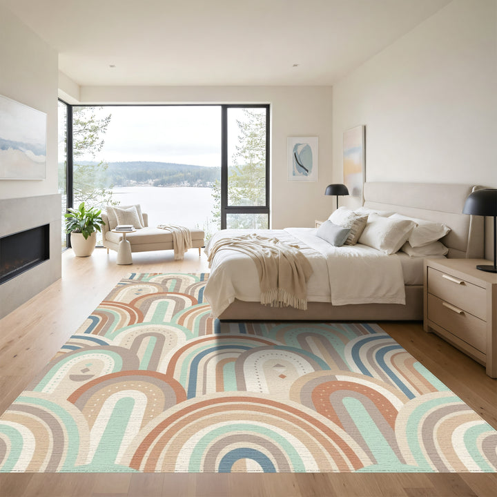 Arching Rainbow Stripes Geometric Rug