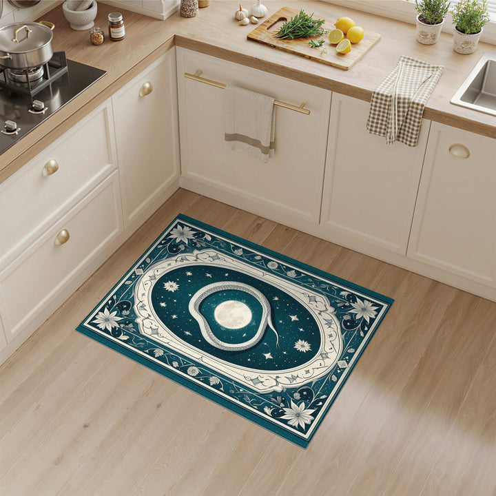 Boho Serpent Moon Teal Area Rug