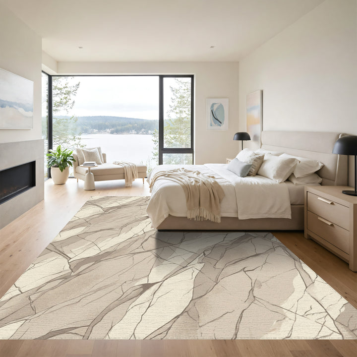 Textured Stone Landscape Cream Rug