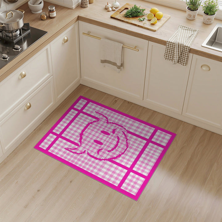 Pink Devil Smiley Checkered Kids Area Rug