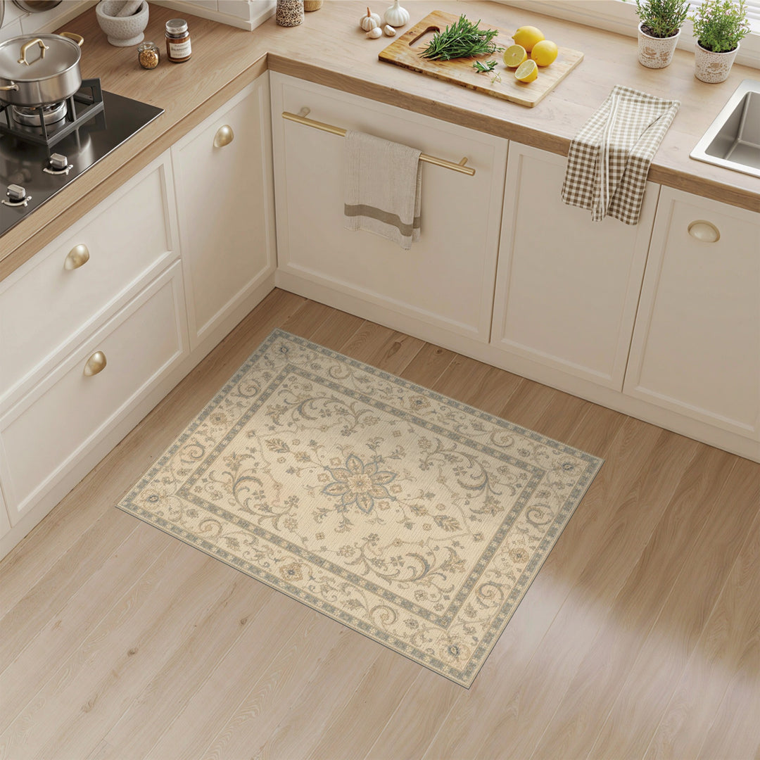 Beige Floral Medallion Area Rug