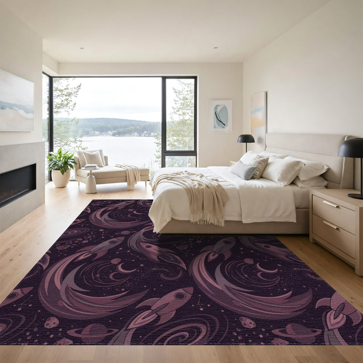 Cosmic Rocket Voyage With Stars Rug