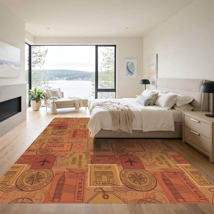 Vintage Travel Stamp Collage Rug