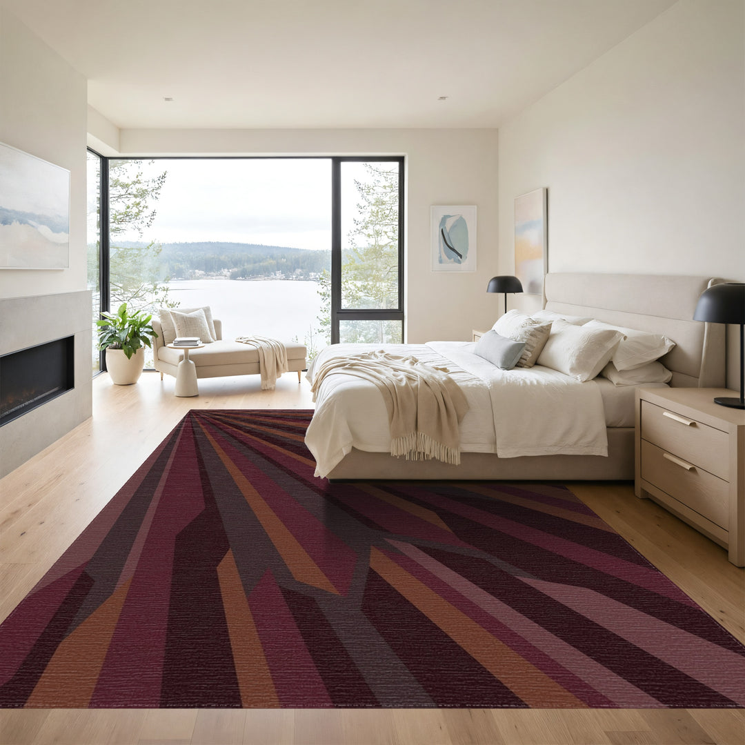 Deep Burgundy Abstract Splayed Stripes Rug