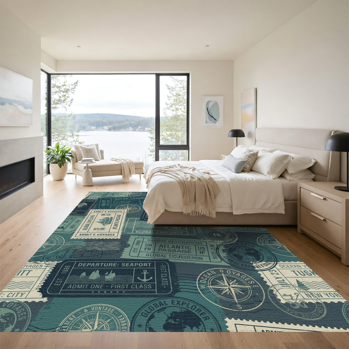 Ocean Voyages Stamps Collage Rug