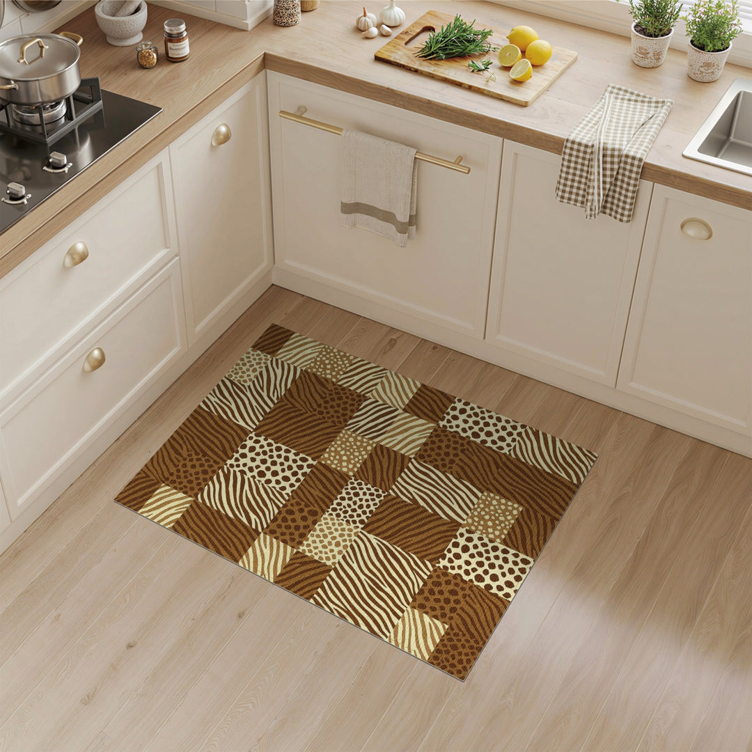Brown Zebra Leopard Patchwork Area Rug