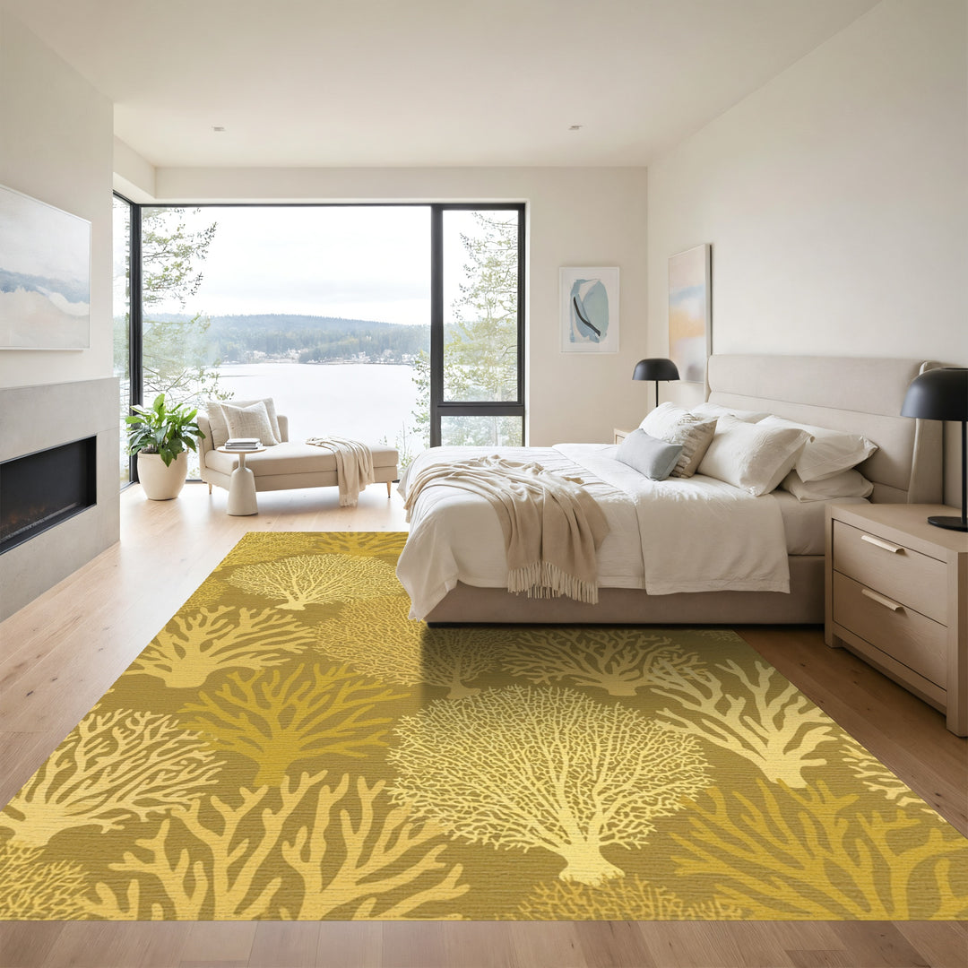 Golden Coral Fan Abstract Arrangement Rug