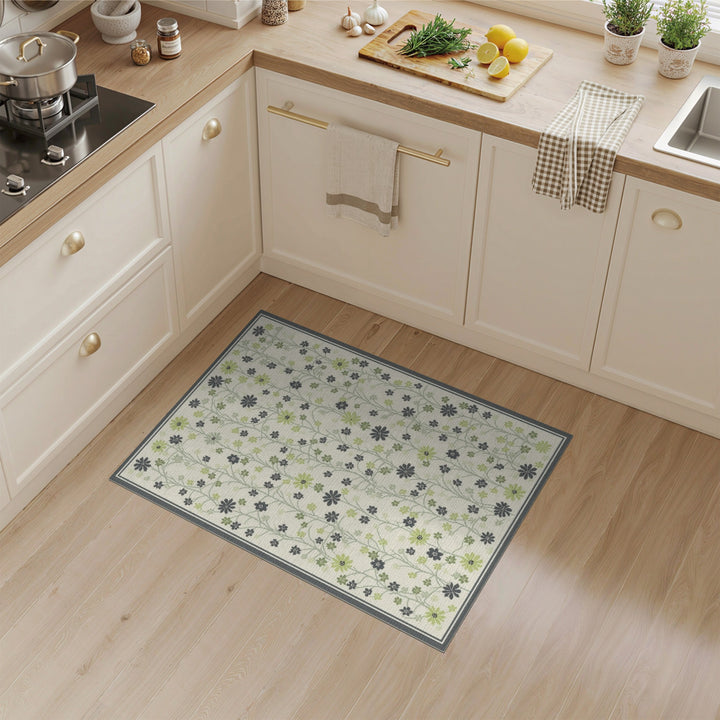 Green Floral Vine Cream Area Rug