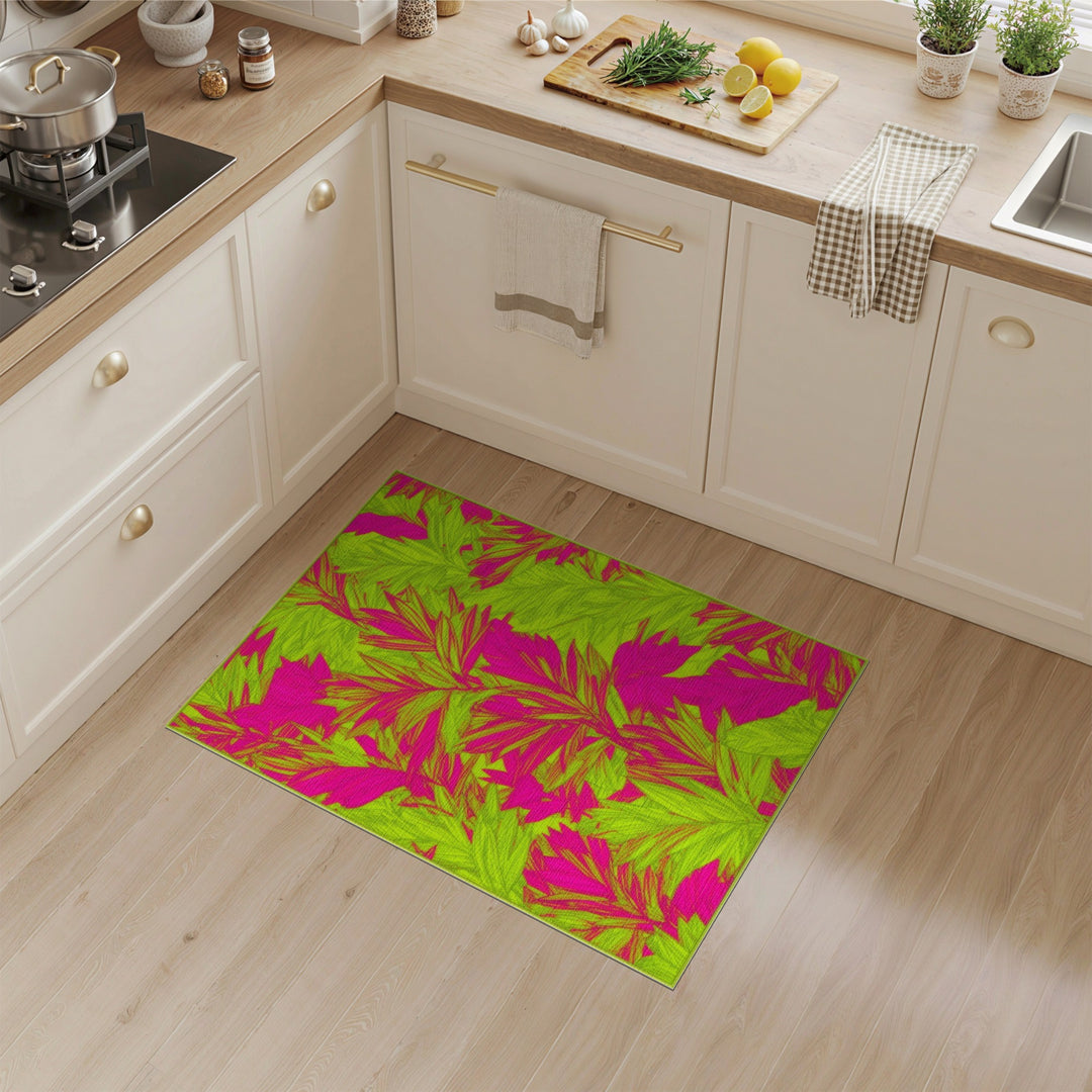 Bold Pink and Lime Leaf Area Rug