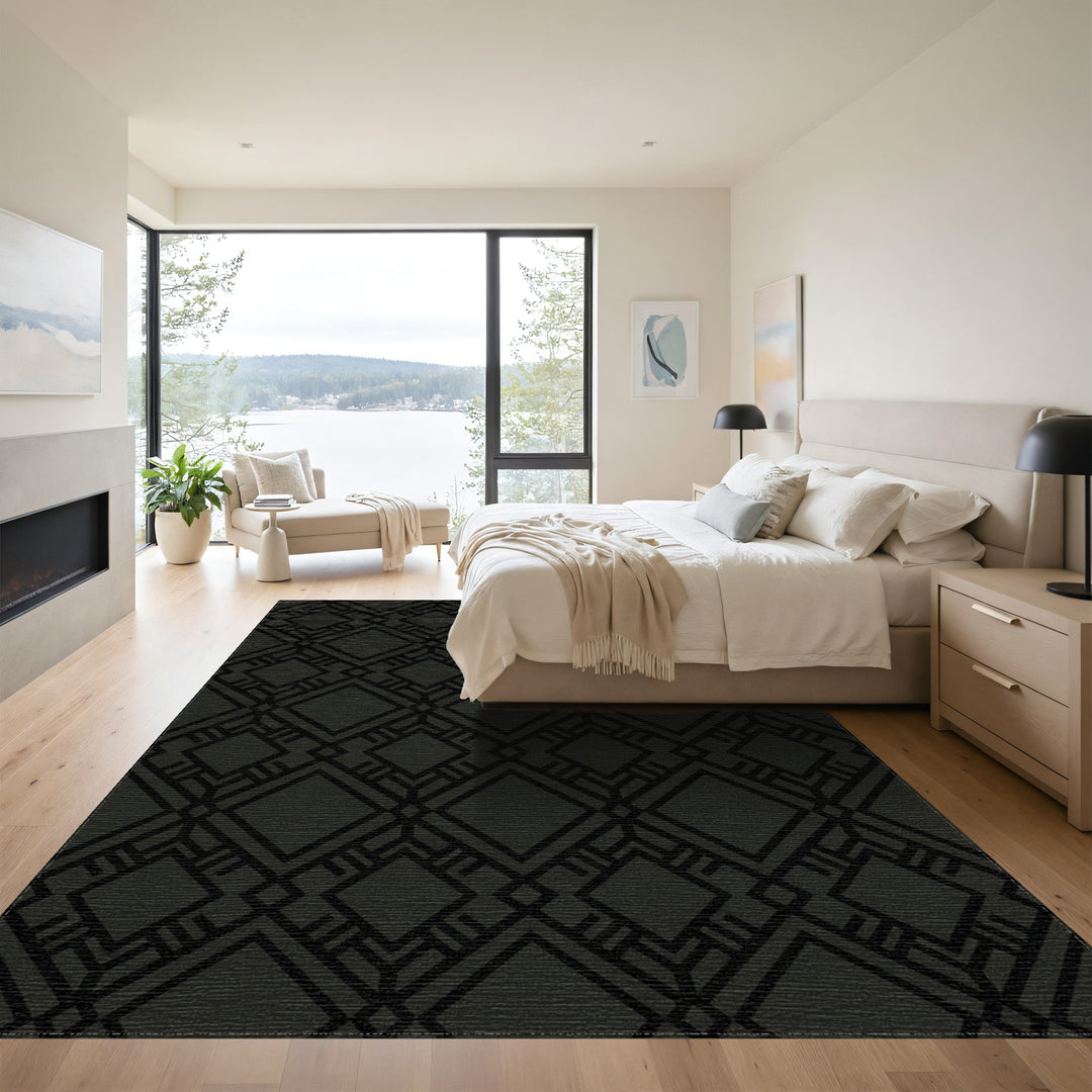 Dark Gray Geometric Diamond Art Deco Rug