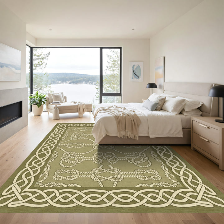 Nautical Beige Rope Knot Border Rug