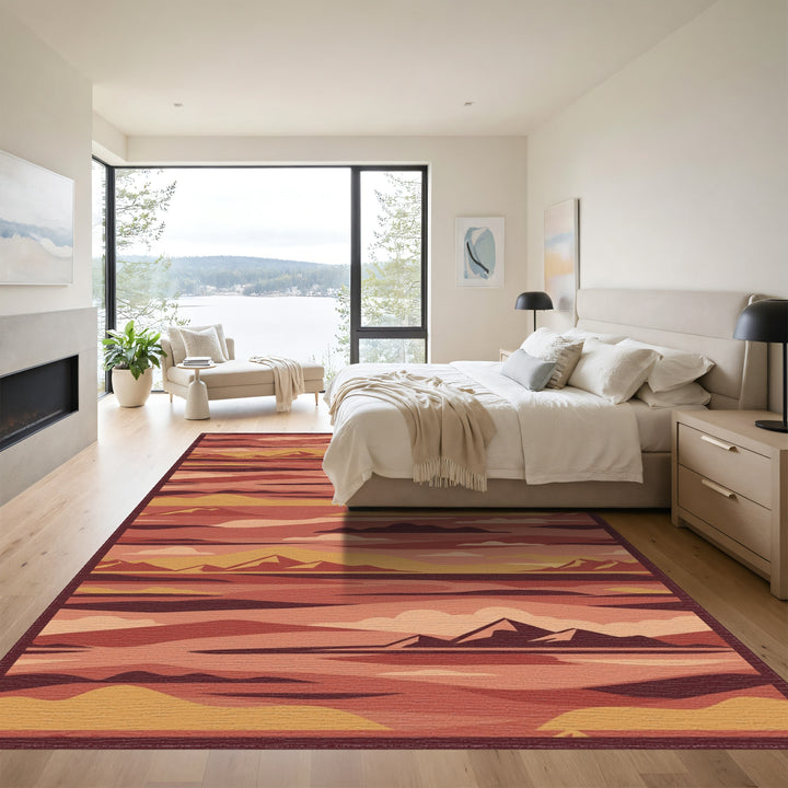 Earthy Mountain Sunset Abstract Layers Rug