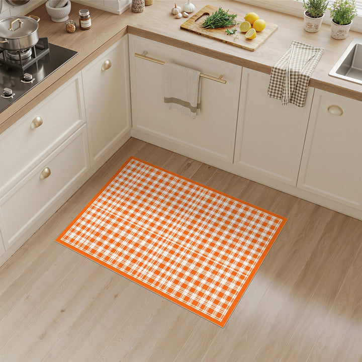 Orange Geometric Modern Orange Checkered Washable Area Rug