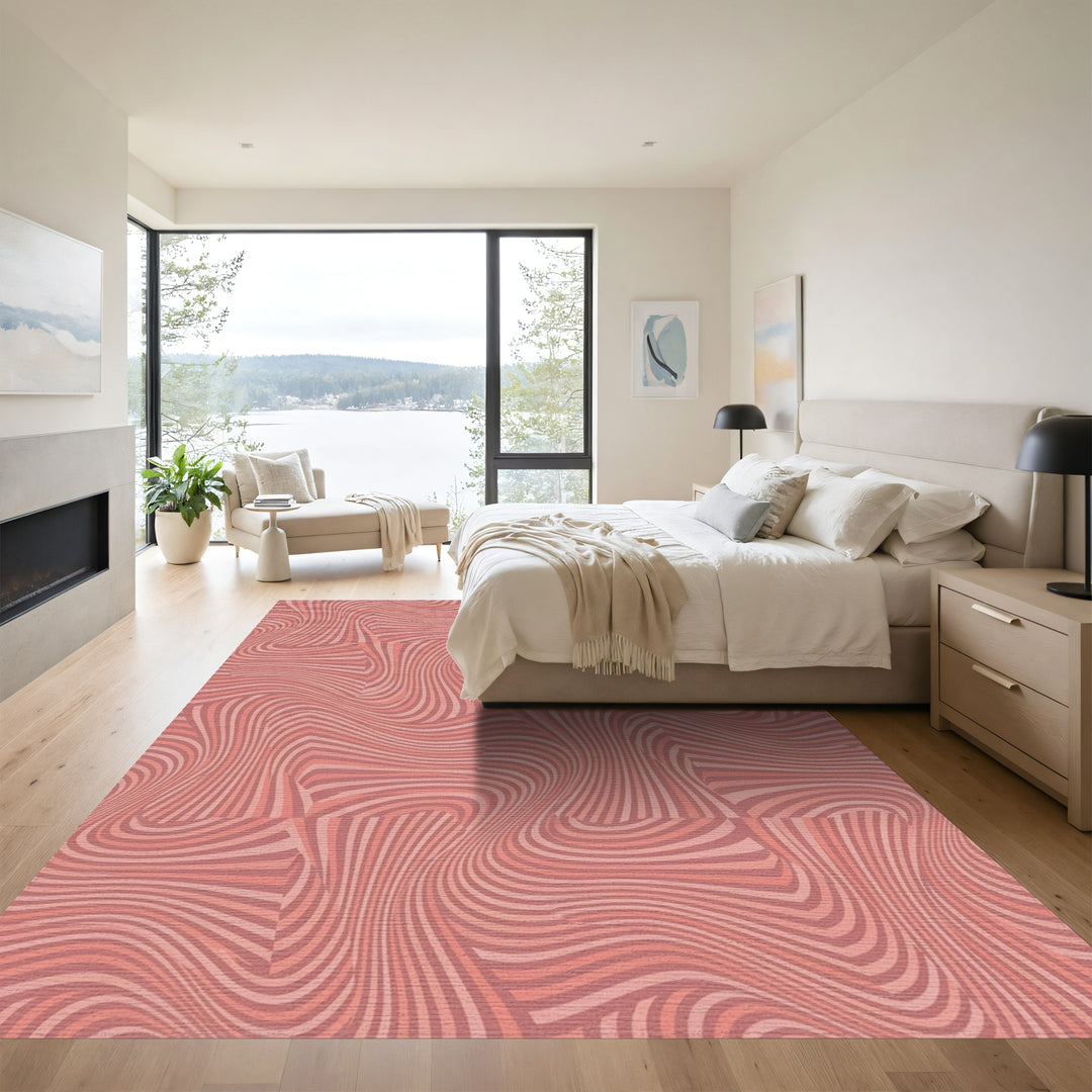 Pink Striped Optical Illusion Waves Rug
