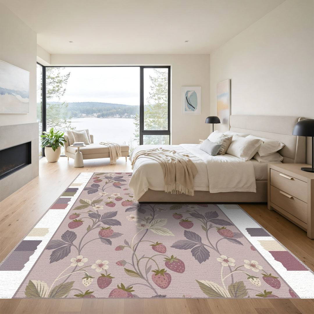 Dusty Rose Strawberry Vine Flourish Rug