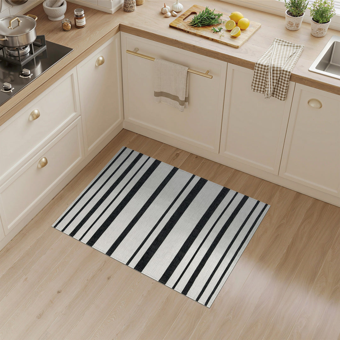 Black White Striped Geometric Area Rug