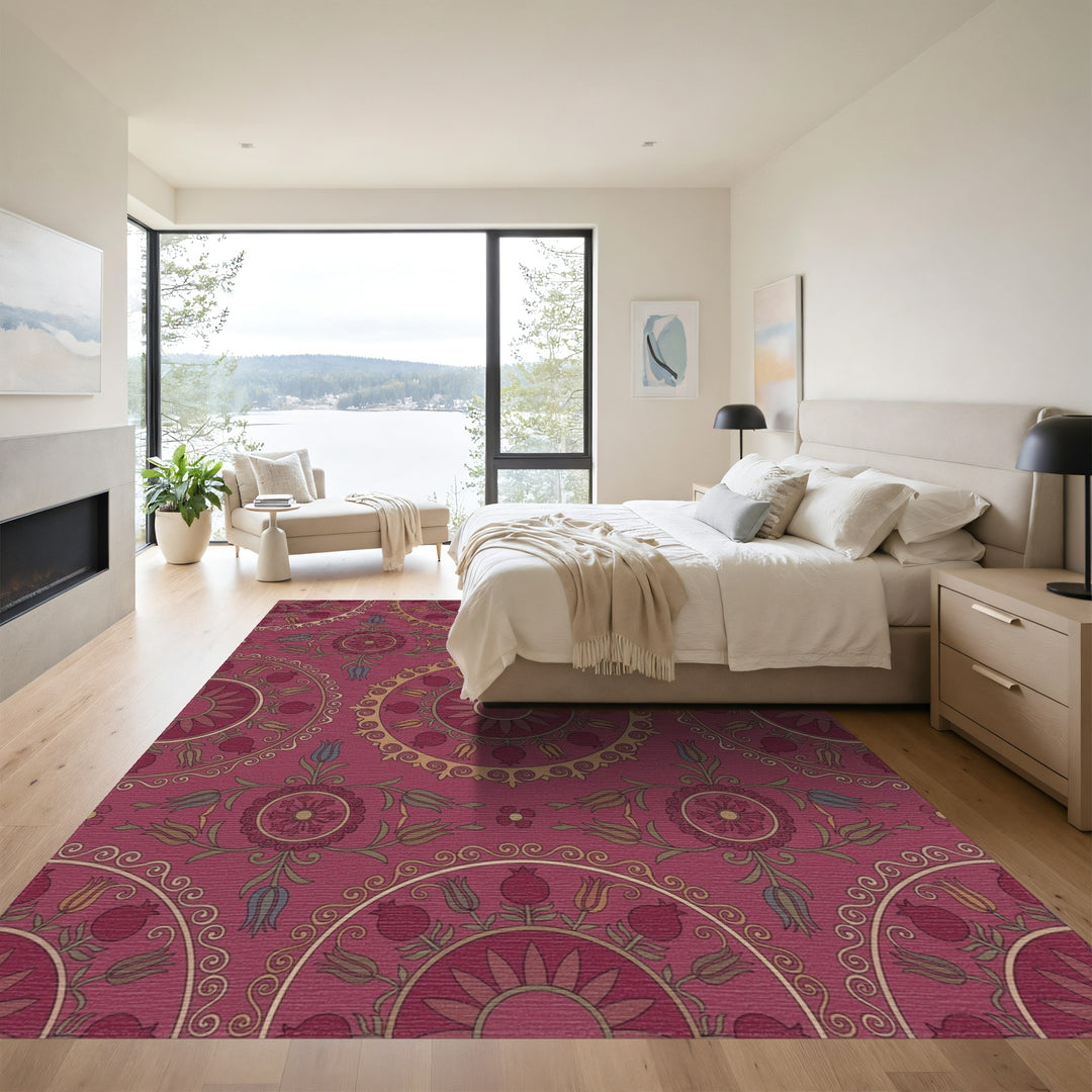 Crimson Medallion Floral Tulip Garden Rug