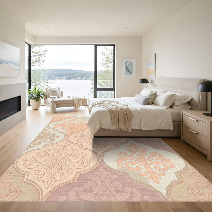 Pastel Peach Quatrefoil Medallion Rug