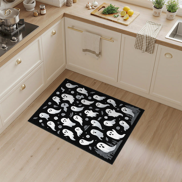 Ghostly Kids Cartoon Black White Area Rug