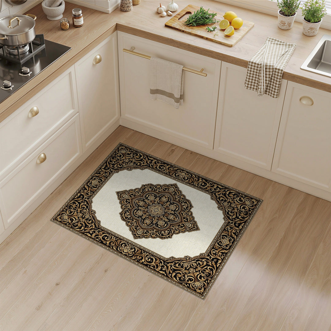 Luxury Black Gold Persian Medallion Area Rug