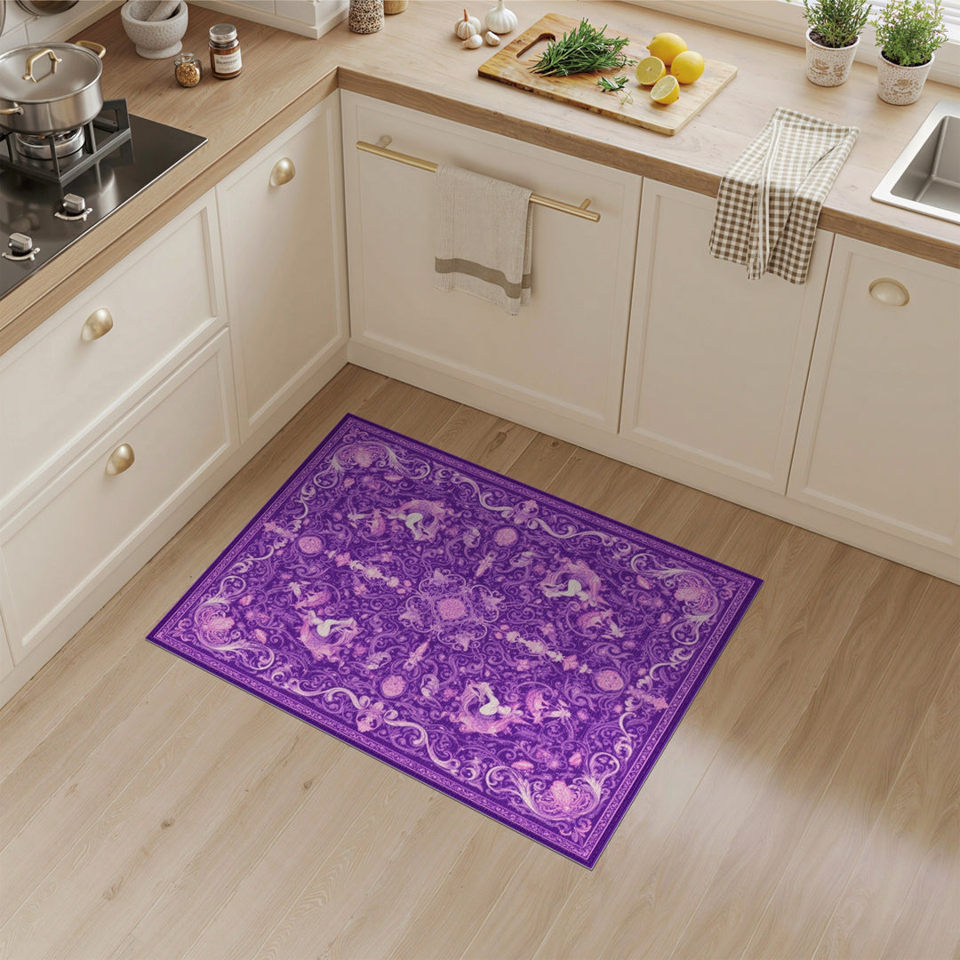 Purple Floral Unicorn Washable Area Rug