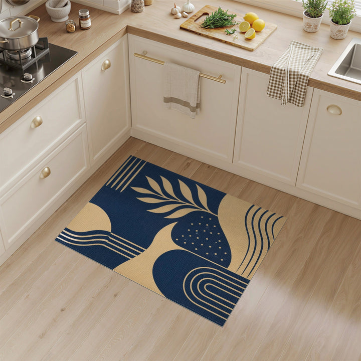 Navy Gold Geometric Leaf Area Rug