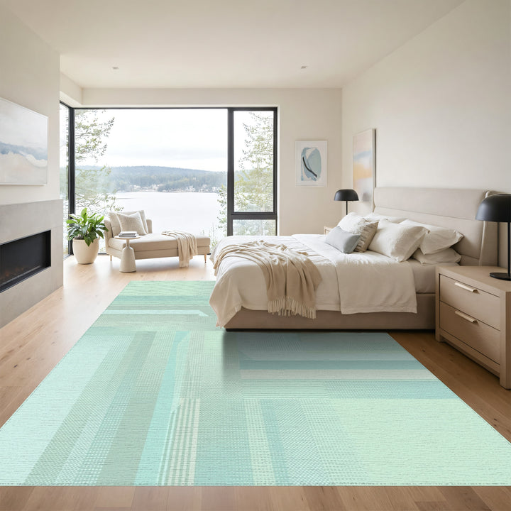 Soft Aqua Geometric Overlay Rug