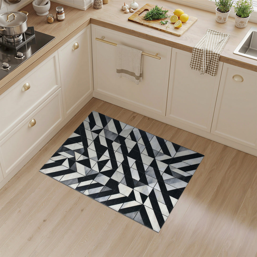 Black White Geometric Area Rug