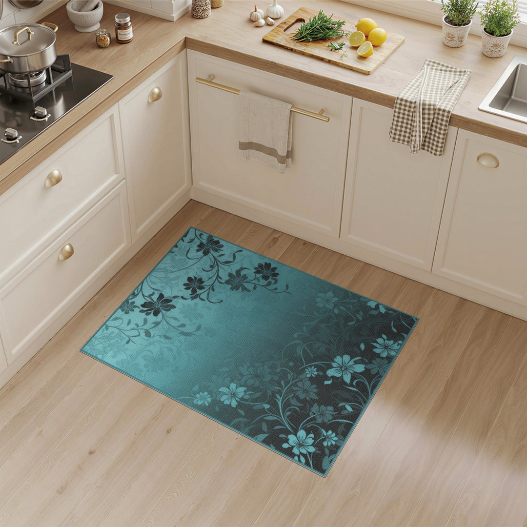 Teal Floral Vintage Area Rug