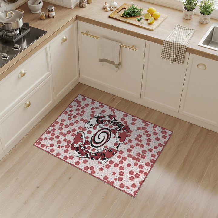 Koi Fish Circle Pink Floral Rug