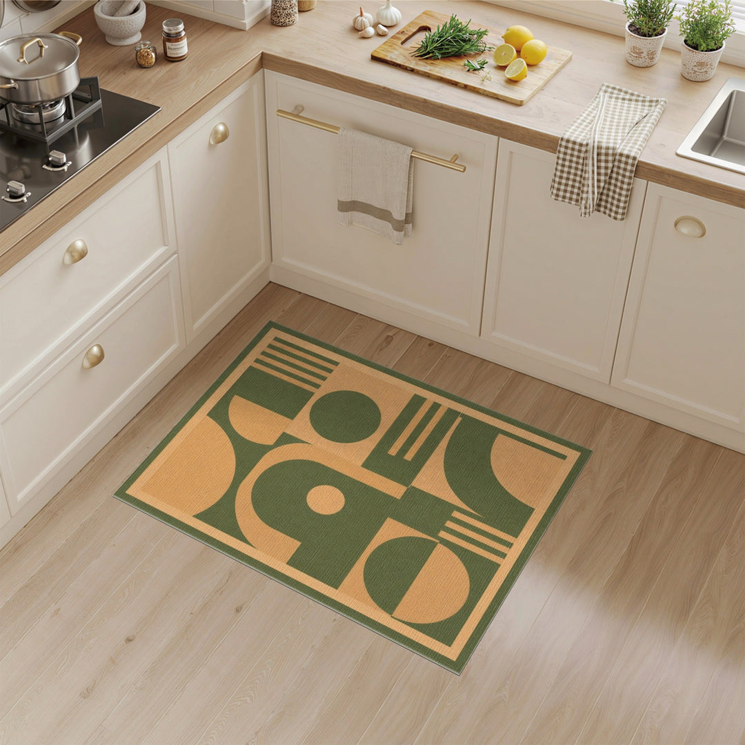 Abstract Green Geometric Abstract Area Rug