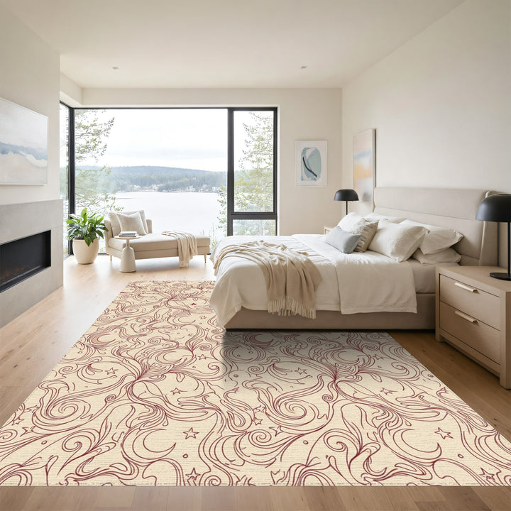 Crimson Moon Crescent Floral Swirls Rug