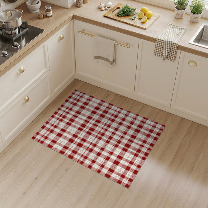 Red Rustic Farmhouse Red Checkered Washable Area Rug