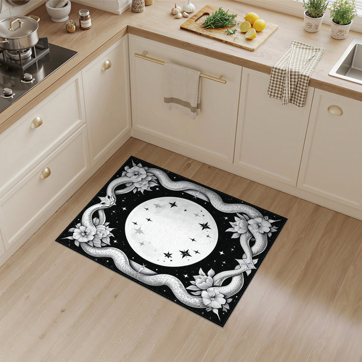 Twin Serpent Moon Black White Area Rug