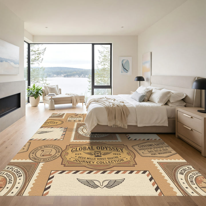Global Odyssey Vintage Travel Stamp Rug