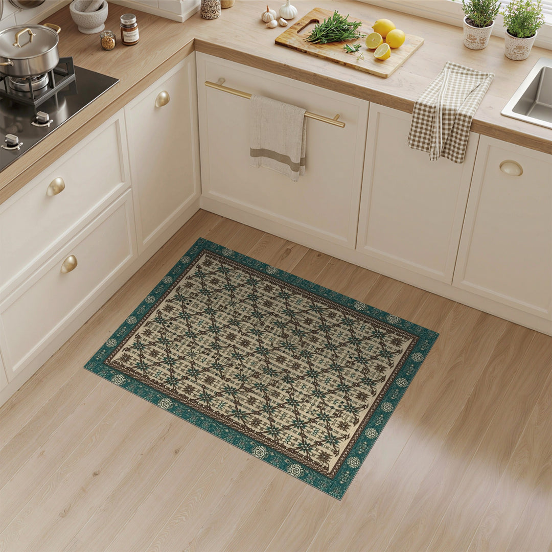 Blue and Teal Lattice Teal Geometric Lattice Area Rug