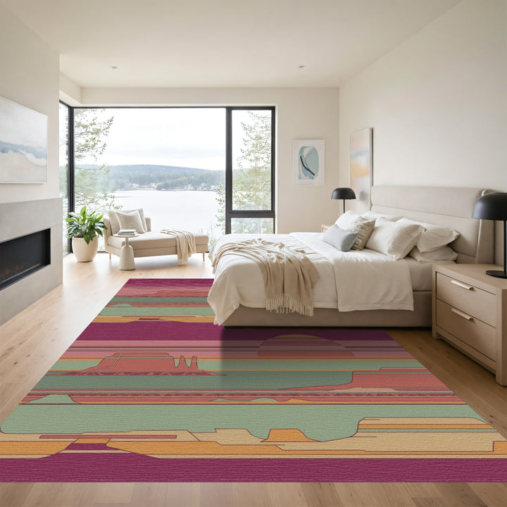 Desert Sun Geometric Landscape Stripes Rug
