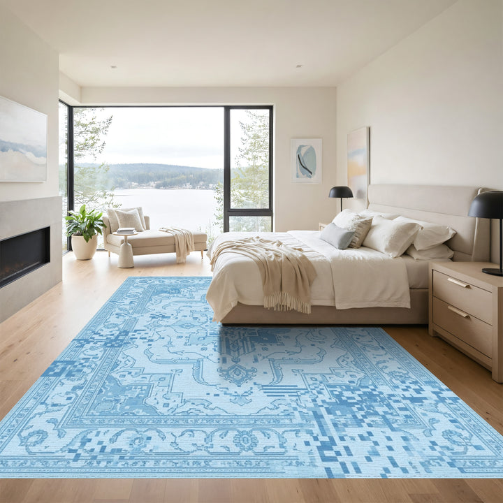Sky Blue Glitch Medallion Rug