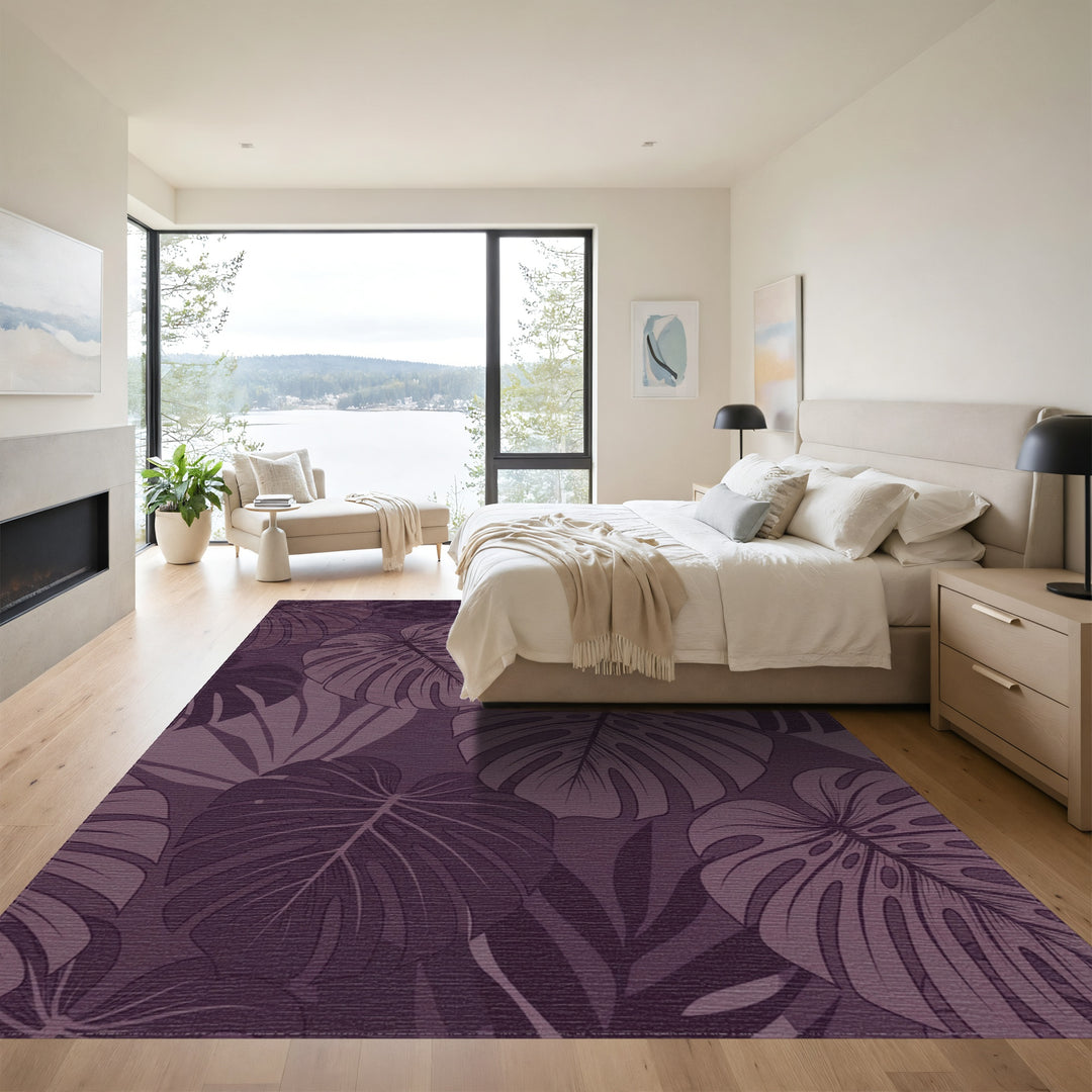 Monstera Leaf Violet Tropical Canopy Rug