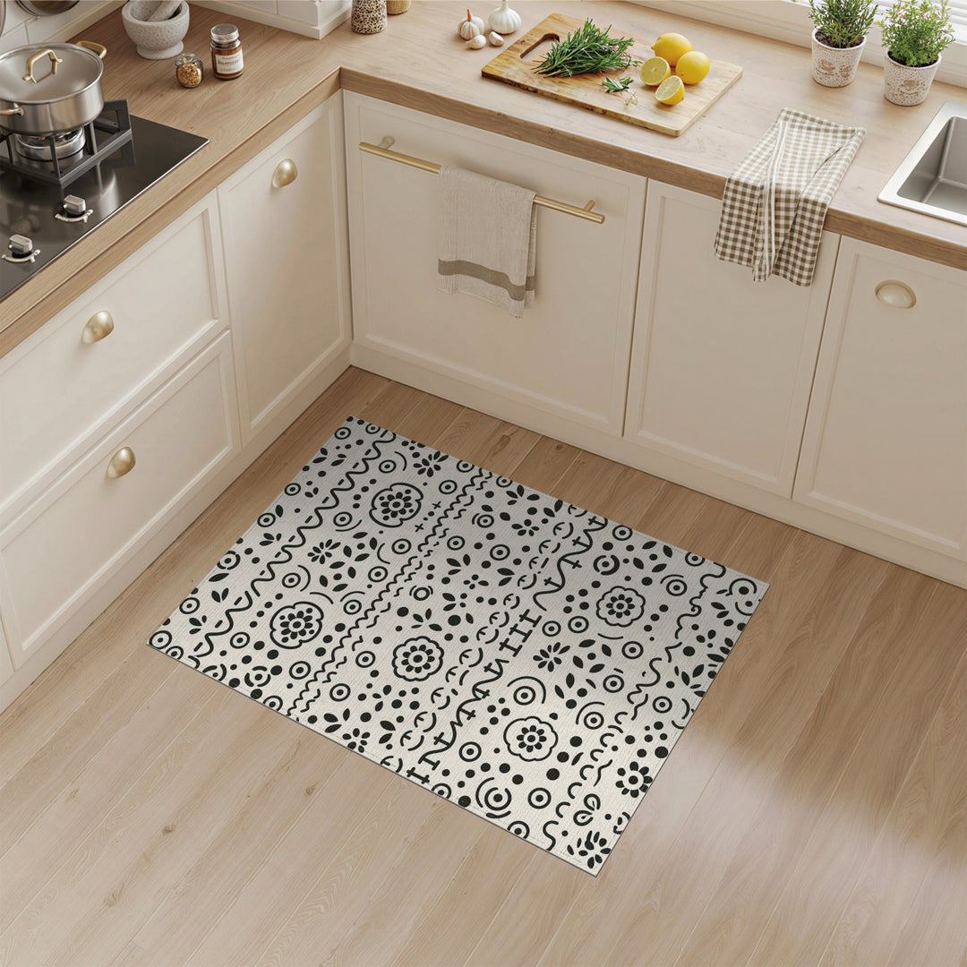 Black White Heritage Tribal Area Rug