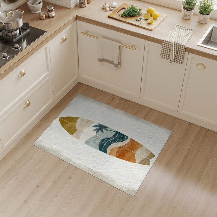 Coastal Surfboard Palm Tree Area Rug