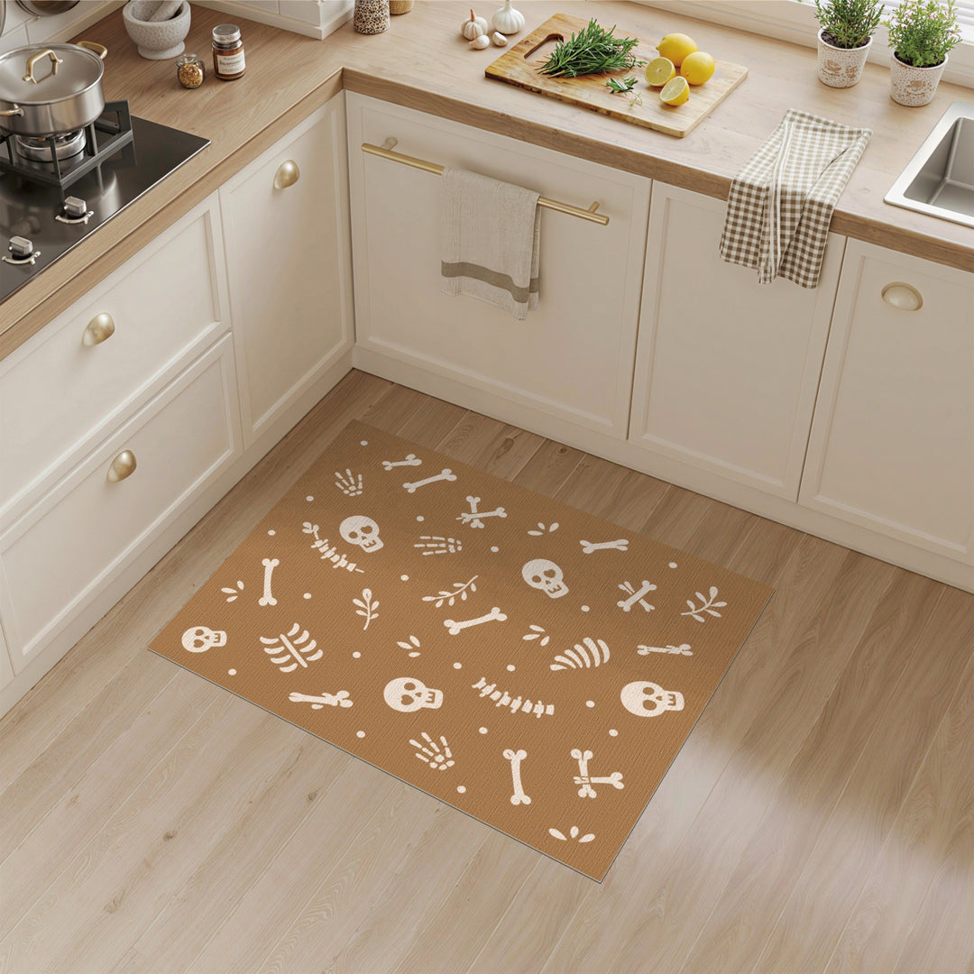 Brown Skull Bones Washable Area Rug